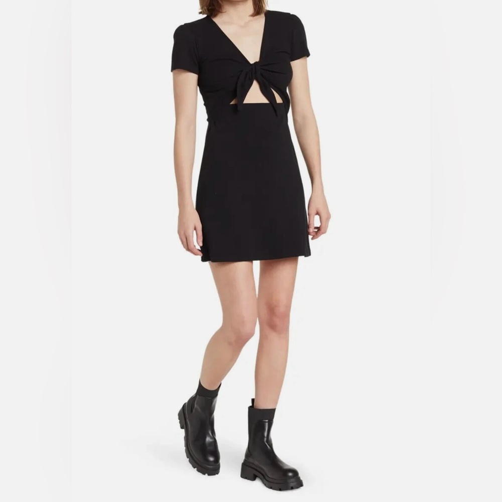 Elegant Black Tie-Front Dress